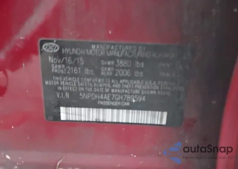 2016 Hyundai Elantra Se from USA, damaged, VIN 5NPDH4AE7GH789594